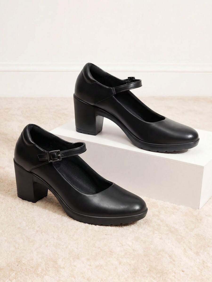 Zapatos de Tacon Bajo para Mujer, Zapatillas Mary Jane con Puntera Redonda para Trabajo Oficina y Boda