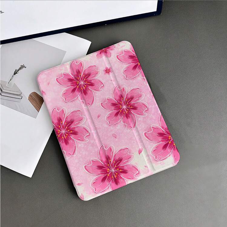 A Pink Watercolor Cherry Blossom Floral 360° Rotatable Protective Folio Tablet Case With Pen Holder Compatible WithiPad 11(A16 2025), Auto Sleep/Wake Function/Compatible With Xiaomi5/5PRO/6/6PRO/7/7PRO,Compatible With Huawei Matepad,Compatible With Honor Pad - Multicolor - View 2