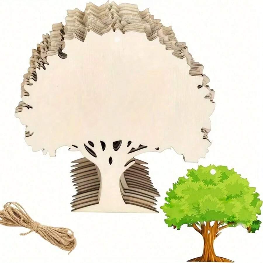 Dekorasi Gantung Kayu Kosong Berbentuk Pohon Besar Warna Kayu Alami, Produk Setengah Jadi DIY Lukisan Tangan Dewasa, Pohon Oak, Pohon Thanksgiving, Pohon Harapan, Perlengkapan Bahan Dekorasi Rumah Natal dengan Tali Rami Gantung - A - View 1