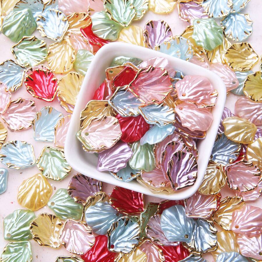 ABS Gold-Rimmed Faux Shell Petal Pendant, Random Mixed Color Glossy Shell Charm, DIY Bracelet Necklace Handmade Jewelry Making Accessories - Multicolor - View 1