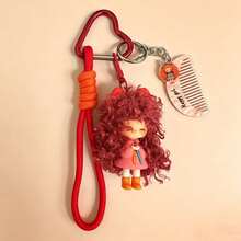1pc Cream Puff Doll Cartoon Cool Fluffy Girl Keychain Pendant, Bag Charm, Small Gift, Key Ring, Car Key Decoration Accessory - Multicolor - View 9