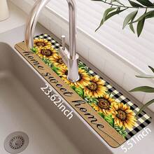 1pc Sink Faucet Absorbent Mat, Autumn Sunflower Pattern, Drainage Mat, Suitable For Kitchen, Bathroom Sink, Countertop, Drainage Mat, Diatomaceous Earth Material, Trimmable, Quick-Drying Mat - Multicolor - View 14