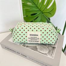 1pc Beige Background Black Polka Dot Canvas Pencil Case, Girls Style Stationery Storage Bag - Multicolor - View 13