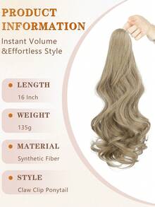nimoki 16 Inch Wavy Ponytail Hair Extension Elegant Gripper Heat-Resistant Fiber Synthetic Suitable For Women's Parties And Daily Use - Multicolor - View 3