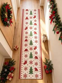 1pc Christmas Hallway Runner Rug, Long Strip Carpet, Area Rug, Mat, Home Decor, Living Room Area Rug, Living Room Home Decor, Room Decor, Washable Carpet - Multicolor - View 4