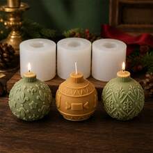 Star Christmas Ball Candle Silicone Mold 3D Xmas Ball Candle Making Molds With Snowflake Floral Geometric Embossed Patterns For DIY Candles Holiday Home Decor Handmade Gifts - Mold - View 5