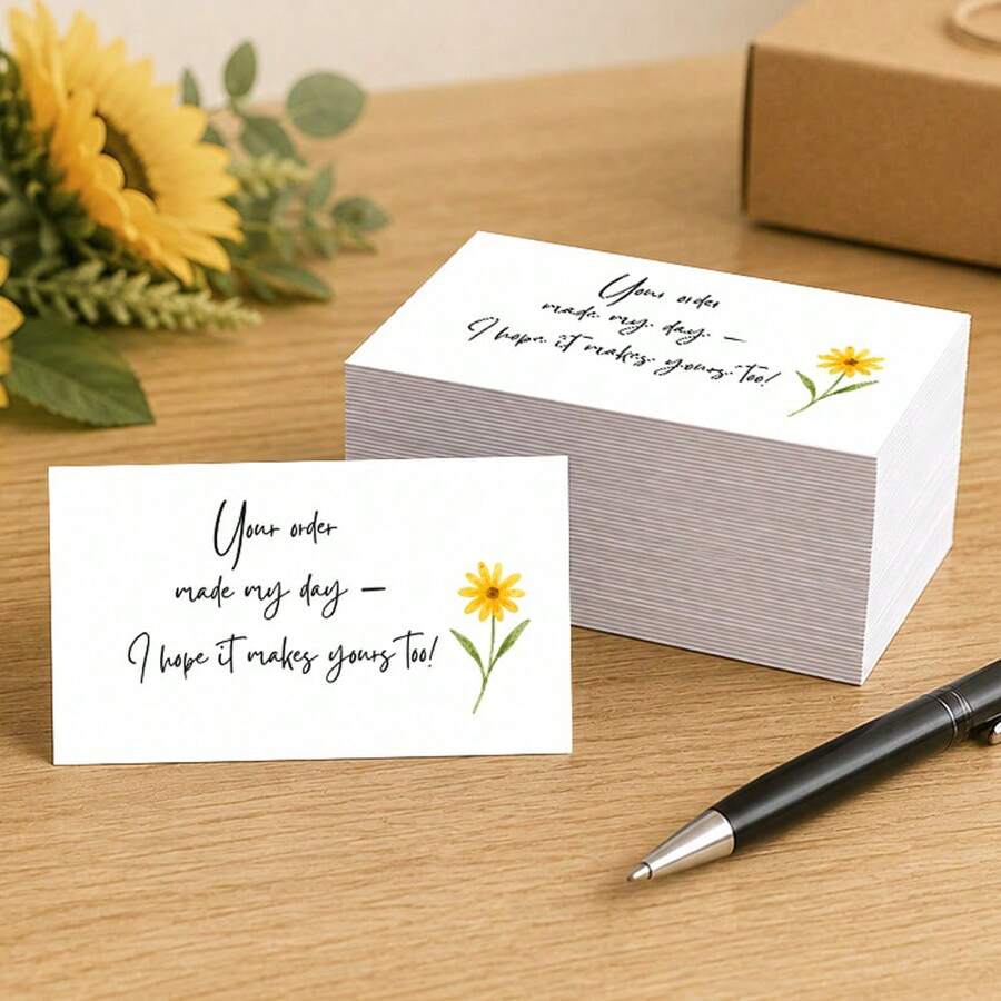 20/50Pcs Sunflower Your Order Made My Day Thank You Insert Cards, Appreciation Note Cards, Small Business Package Insert Cards For Retail Packaging - Sets - View 1