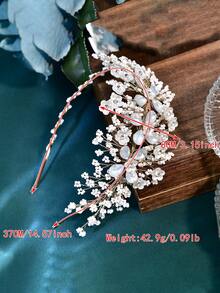 1pc Handmade Rhinestone Flower Crystal Beaded Headband, Fashionable Charming Wedding Bridal Hair Accessory, Women's Daily Party Headpiece - Gold - View 6