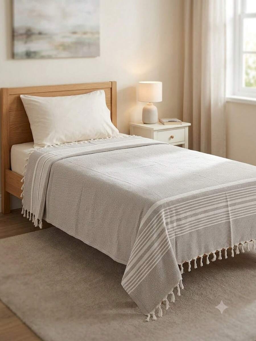 Retro Bedspread/Sofa Throw, Nap Blanket 175 X 190 Cm, Cotton Throw - Beige - View 1