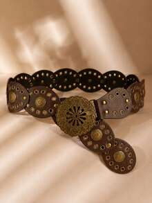 1pc Western Cowboy Bohemian Style Women's Belt, Bronze Metal Belt, Suitable For Autumn, Winter, Spring, Jeans - Horse Accessories Brown Suede Patchwork - View 25