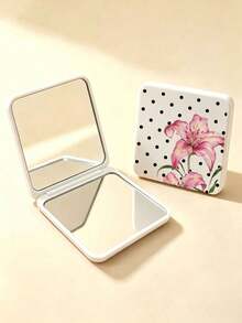 New Polka Dot Lily Pattern Portable Square Makeup Mirror Double-Sided Square Makeup Mirror Women Foldable Makeup Mirror Compact Minimalist Makeup Mirror Suitable For Wallet And Travel Mini Makeup Mirror, Print Density And Position Random - Multicolor - View 8