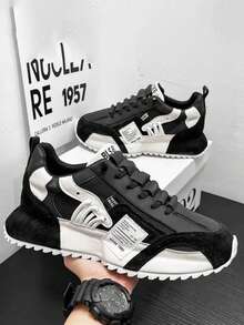 Men's Breathable New Mesh Thick-Sole Dad Sneakers, Casual Height-Increasing Sports Shoes - Black - View 3