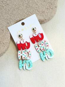 1 Pair Christmas HO Letter Ribbon Snowflake Snowman Print 3-Color Clay Texture Cute Elegant Holiday Party Acrylic Earrings - Multicolor - View 3