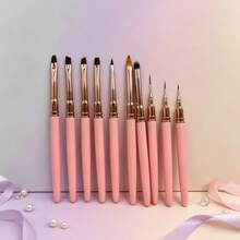 10Pcs Pink Empty Nail Brush Handles Gold Ferrule Replacement Nail Art Pen Tube For DIY Manicure Salon Tool Accessories - Pink - View 11