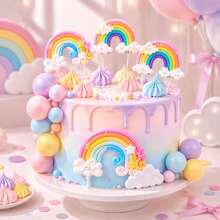 Set Topper Kue Pelangi 33 pcs/30 pcs, Topper Kue Awan Pelangi dari Clay Lembut, Dekorasi Kue Balon Warna-warni, Perlengkapan Dekorasi Baking Dessert untuk Ulang Tahun dan Baby Shower - beraneka warna - View 5