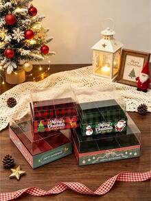 1pc/4pcs/10pcs Christmas 6-Grid Box With Lid, 4-Compartment Design For Cookies, Candy, Chocolate, Baking Shop Gift Paper Box - View 1