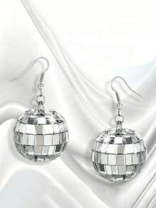 European And American Ins Style Geometric Sphere Retro Minimalist Disco Planet Earrings - Silver - View 2