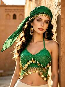 Exotic Style Coin Turban Head Wrap Mesh Coin Charm Chest Ornament For Nightclub Themed Event Dance Styling Decor Accessories Multiple Colors Available - Multicolor - View 18