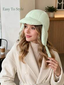Topi Aviator Tebal Warna Solid Modis, Topi Ringan Pelindung Telinga dengan Pinggiran dan Tali yang Dapat Diatur, Topi Musim Dingin Hangat Tahan Angin, Cocok untuk Pemakaian Sehari-hari di Luar Ruangan, Topi Musim Dingin - MultiWarna - View 11