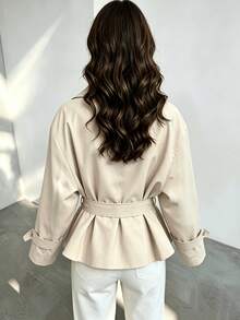 Elegant Fashion Women's Autumn/Winter New Long Sleeve Short Jacket, Minimalist Premium Style, Suitable For Daily Street Wear And Commuting, For Photos - Apricot - View 3