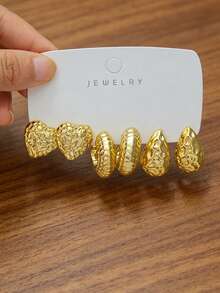 6/18Pcs Boho Multipack Gold Tone Earrings, Vintage Floral Heart Teardrop Statement Earring Pack, Fashion Jewelry Set For Women - Gold - View 12