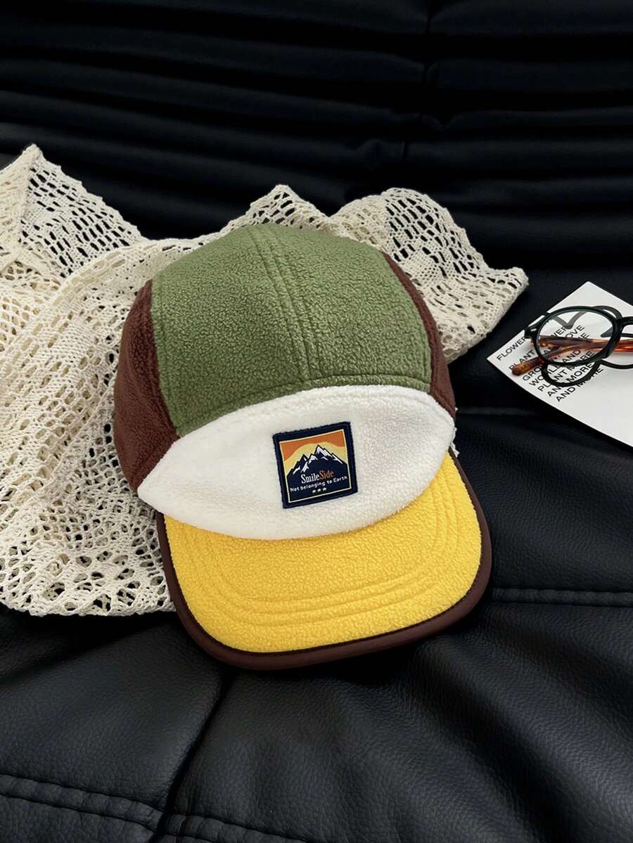 1件新款美式短帽簷平頂帽,刺繡山脈字母休閒棒球帽,中性款燈芯絨帽,適合秋冬穿著 - 彩色 - 查看 1