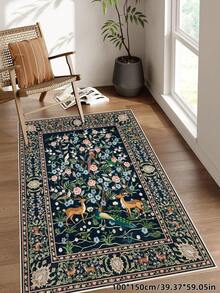 1pc Animal Pattern Rug, Bohemian Style Machine Washable Living Room Carpet, Vintage Soft Dining Room Rug, Non-Slip Wear-Resistant Large Size Carpet, Suitable For Office, Bedroom, Living Room, Entryway Welcome Mat - Navy Blue - View 7