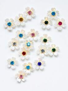 20/50/100pcs/Bag, 15mm Five-Petal Bauhinia Flower, Gold Base Claw Set With Light-Colored Rhinestones (Random Color) Resin Flower, No-Hole Pearl Flower, For Clothing Decoration - Colorful Diamond Bauhinia - View 6
