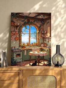 مجموعة الرسم بالأرقام DIY منظر مطبخ ريفي دافئ (بدون إطار أو بإطار 8x12 / 16x20 بوصة) طلاء أكريليك، فن وحرف يدوية للمبتدئين البالغين، ديكور جدران المنزل، وهدايا العطلات لعشاق التصميم الداخلي - أطقم - مشاهدة 3