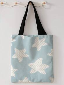1pc Five‑Pointed Star Print Canvas Tote Bag, Large Capacity Hand‑Held Shoulder Bag,Reusable Shopping Bag For Music Festival Party Daily Packing Books - Multicolor - View 2