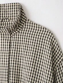 GDDYIN Jaket Wanita Kasual Motif Kotak-kotak dengan Saku Resleting dan Kerah Lebar, Cocok untuk Kuliah - Hitam dan Putih - View 10