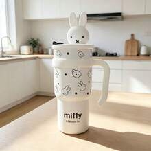Miniso 1pc 730ml Large Capacity Official Licensed Miffy Rabbit Water Cup, Portable Leak-Proof Travel Insulated Cup, Cute Cartoon Insulated Drinking Cup, Suitable For Students And Girls Outdoor Daily Use - White - View 2