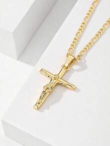 14K Gold-Plated Copper Unisex Necklace, Featuring Cross, Crucifix And Ankh (Egyptian Cross) Elements. Exquisite 3D Carved Design With Minimalist Versatile Chain. Suitable For Daily Wear And Religious Occasions, Showcasing Unique Faith And Personalized. An Ideal Gift For Friends And Family, Conveying Faith And Commemorative Meaning. - Multicolor - View 2