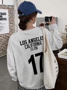 Women's Fashion Autumn Minimalist Loose Versatile Letter Print Long Sleeve T-Shirt Casual - Light Gray - View 3