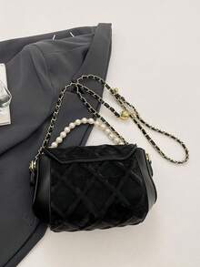 Black Small Square Pearl Bracelet Bag, Exquisite Luxury Crossbody Bag For Dating And Commuting, Women's Handbag - Black - View 9