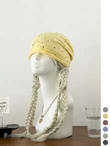 High-End Oversized Face-Slimming Slouchy Beanie For Women, Autumn/Winter Warm Ear-Protecting Large Head Circumference Knitted Knitted Hat, Dopamine Star Pattern Rolled Edge Knit Slouchy Beanie, Spring/Autumn Face-Slimming Head-Wrapping Cold Weather Hat - Multicolor - View 14