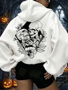 Sweatshirt Hoodie Wanita dengan Tali Serut, Potongan Longgar, Kain Nyaman, Serbaguna, Kasual, Atasan untuk Aktivitas Luar Ruangan Sehari-hari - Putih - View 2