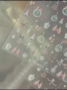 1 Set Merry Christmas Aesthetic Stickers, Festive Ornament Angel Snowflake Pattern Stickers For Phone, Laptop, Earphone Case, Decor, Bonus: Tweezers Included - Christmas Stickers - View 2