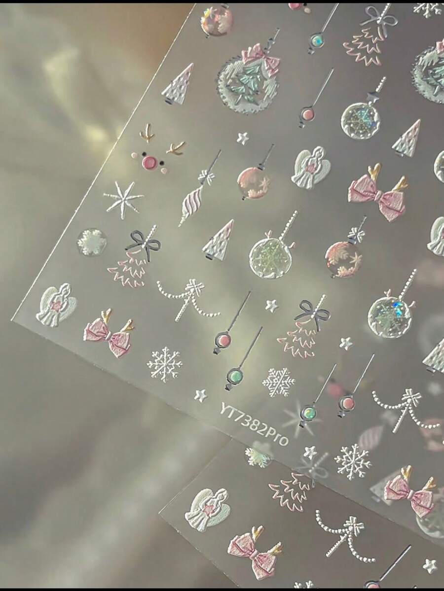 1 Set Merry Christmas Aesthetic Stickers, Festive Ornament Angel Snowflake Pattern Stickers For Phone, Laptop, Earphone Case, Decor, Bonus: Tweezers Included