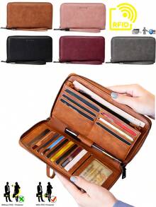 FOREVER MIYIN Women's RFID Blocking Zip Around Long Wallet, Vintage Purse With Wrist Strap And Pen Slot, ID Window, Coin Pocket, Multi Card Slots For Daily Use - Multicolor - View 2