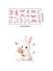 1pc Butterfly & Rabbit Wall Sticker Wallpaper Set, Suitable For Bedroom, Living Room And Nursery Warm Home Wall Decor - Multicolor - View 9