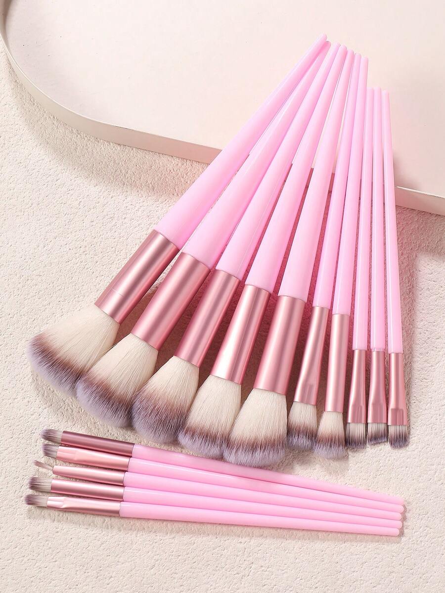 15pcs Pink Makeup Brushes Set, Soft Synthetic Cosmetic Brush Kit For Foundation Powder Blush Eyeshadow Concealer, Professional Makeup Tools For Daily Makeup Application - Multicolor - View 1