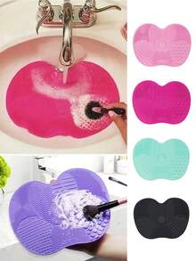 Suction Cup Silicone Makeup Brush Cleaning Pad, Portable Apple-Shaped Brush Cleaning Mat, Quick-Dry Multi-Textured, Suitable For Eyeshadow Brushes, Blending Brushes, Powder Puffs, Can Be Used In Sink Or On The Go, Makeup Tool Cleaner, Essential For Women - A - View 3