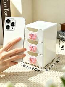 Pink Bow Decor Mini Desktop Drawer Storage Box, Multi-Layer Plastic Jewelry And Cosmetic Organizer, No Power Required Desktop Organizer; Suitable For Vanity, Bedroom And Office, Can Store Various Daily Items; Compatible With Home, Makeup Table And Living Room And Other Multiple Scenes - Multicolor - View 6