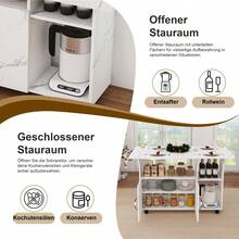 110x70x80 Cm Rectangular Folding Mobile Dining Table / Multifunctional Kitchen Island In Modern Style / With 5 Shelves And 5 Swivel Casters (4 Lockable) / Space-Saving / For Kitchen, Apartment, Office, Student Residence - White - View 9