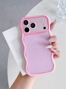Skin-Friendly Translucent Matte Phone Case With Wave Edge Compatible With Iphone 18 Promax 17 Pro 16 15 14 13 12 11 Candy Color Soft Shockproof Cover - Pink - View 3