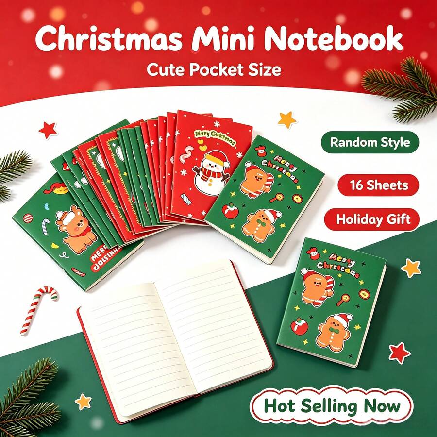 4 Christmas Mini Pocket Notebooks Shipped In Random Colors, Featuring Santa Claus, Snowman, And Reindeer Designs, Perfect For Holiday Parties And As Decorative Writing Notebooks Or Gifts. - A - View 1