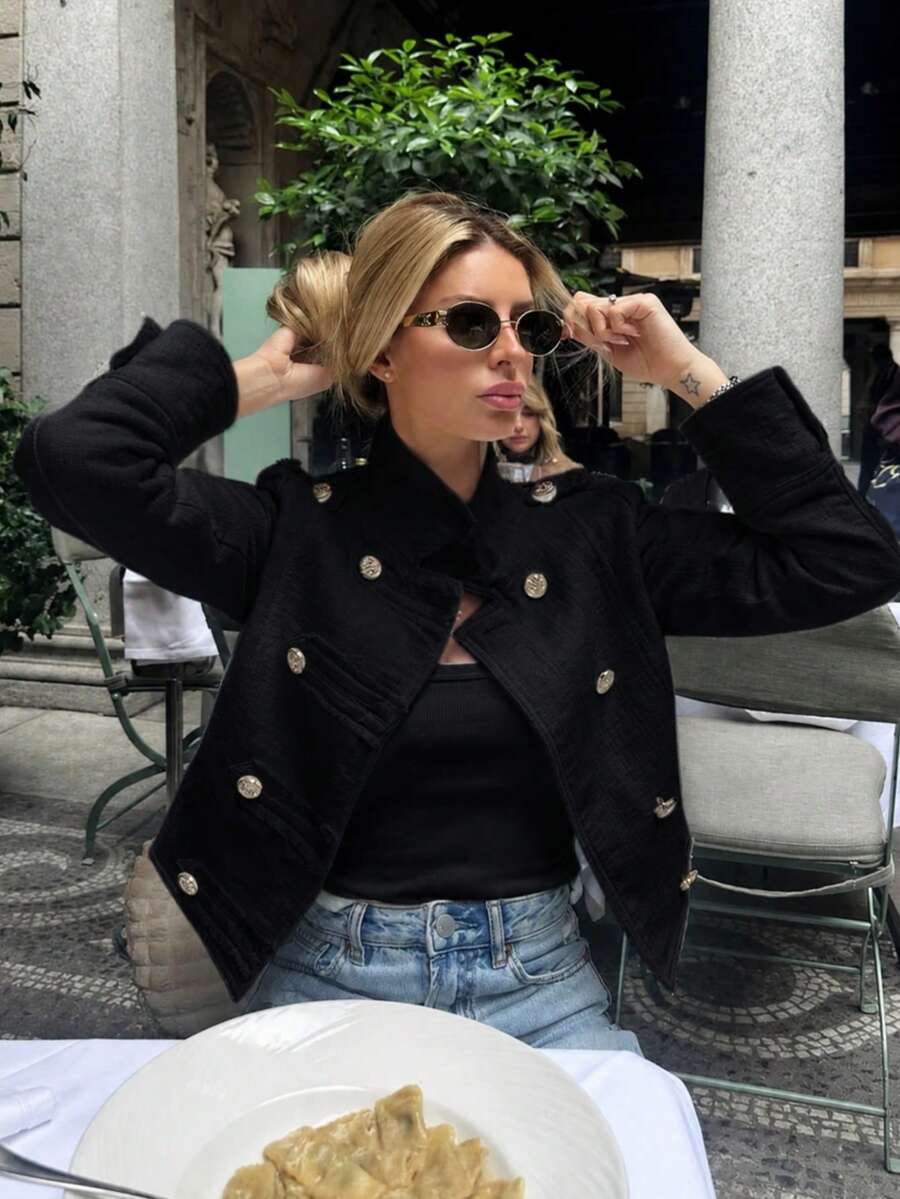 Women's Double-Breasted Long Sleeve Coat, Regular Length, Suitable For Spring, Autumn, Winter, Youthful Women's Autumn Jacket - Black - View 1