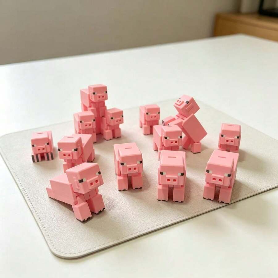 Minecraft 1 buah Miniatur Mainan Koleksi dengan Sendi yang Dapat Bergerak, Gaya Piksel, Bentuk Balok Bangunan Merah Muda, Dekorasi Meja yang Dapat Digerakkan, Pesta Ulang Tahun, Pesta Bertema Game, Pajangan Rumah, Hadiah Liburan