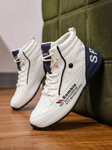 Sepatu Sneakers Loafer Platform Tebal Putih Pria, Sepatu Jalan Kasual Slip-On dengan Sol Tebal - Putih - View 4